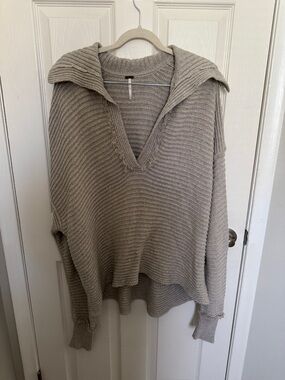 Free People Oversized V-Neck Ribbed Sweater - Taupe